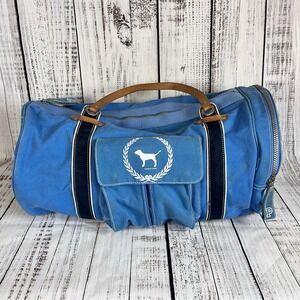 Victoria's Secret PINK Y2K Monogram Dog Canvas Duffel Bag Blue Leather Strap